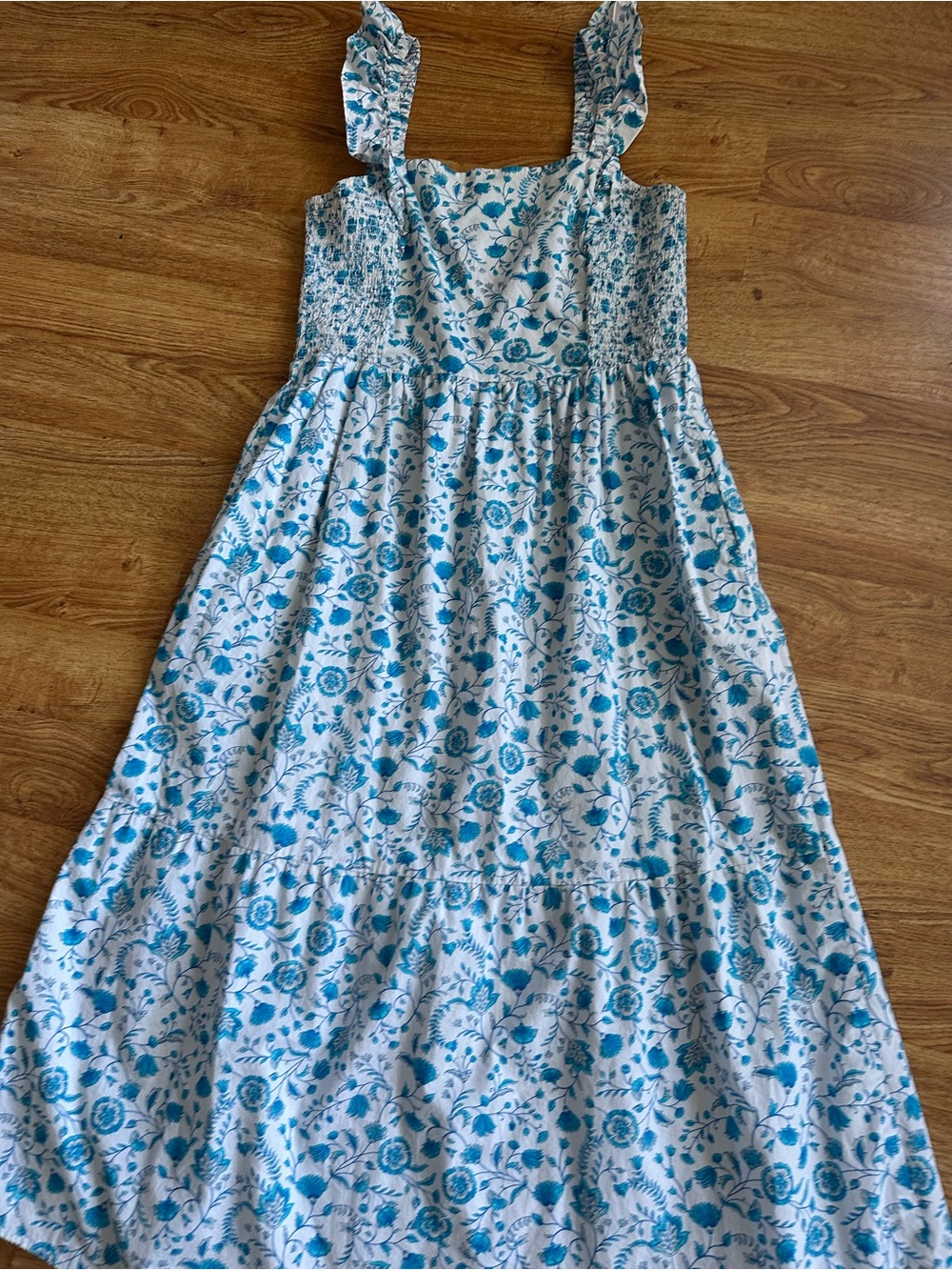 Draper James White Midi Dress with Teal Floral Print